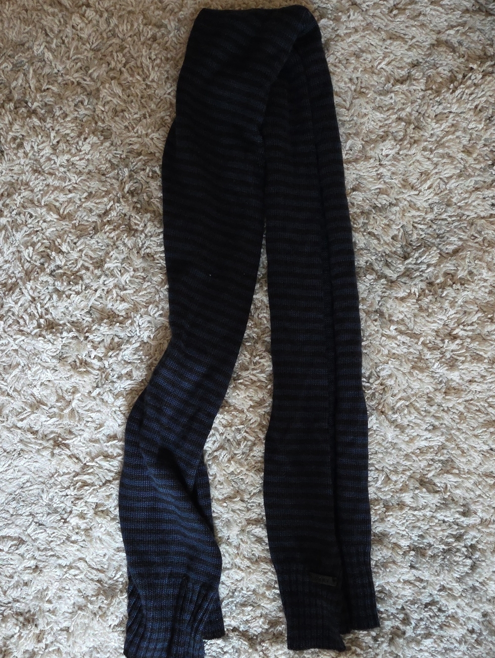 DKNY Black and Navy Striped Knit Scarf